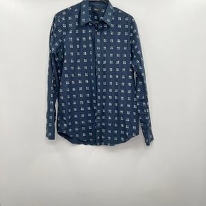 Theory Lev 'Crossbox' Long Sleeve Button Up Medium Navy